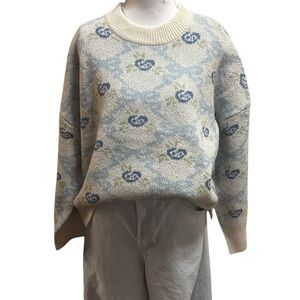 Sincerely Jules Bow Floral Oversized Sweater size Medium New